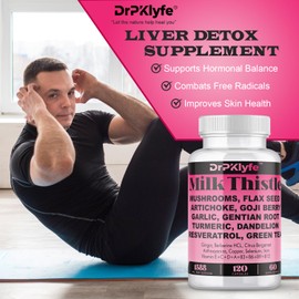 DrPKLyfe Milk Thistle Capsules for Liver Detox & Cleanse Support – with Dandelion Root, Resveratrol, Artichoke, Moringa, Silymarin – 120 Capsules (60-Day Supply)