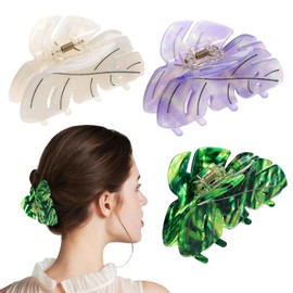 FRCOLOR Leaf Hair Claw Clips 3.5in Strong Hold Clips Womens Fun Hair Clips French Jaw Clips Unique Green Leaf Shape Clips Hair Accessories for Thick Thin Hair-3Pcs