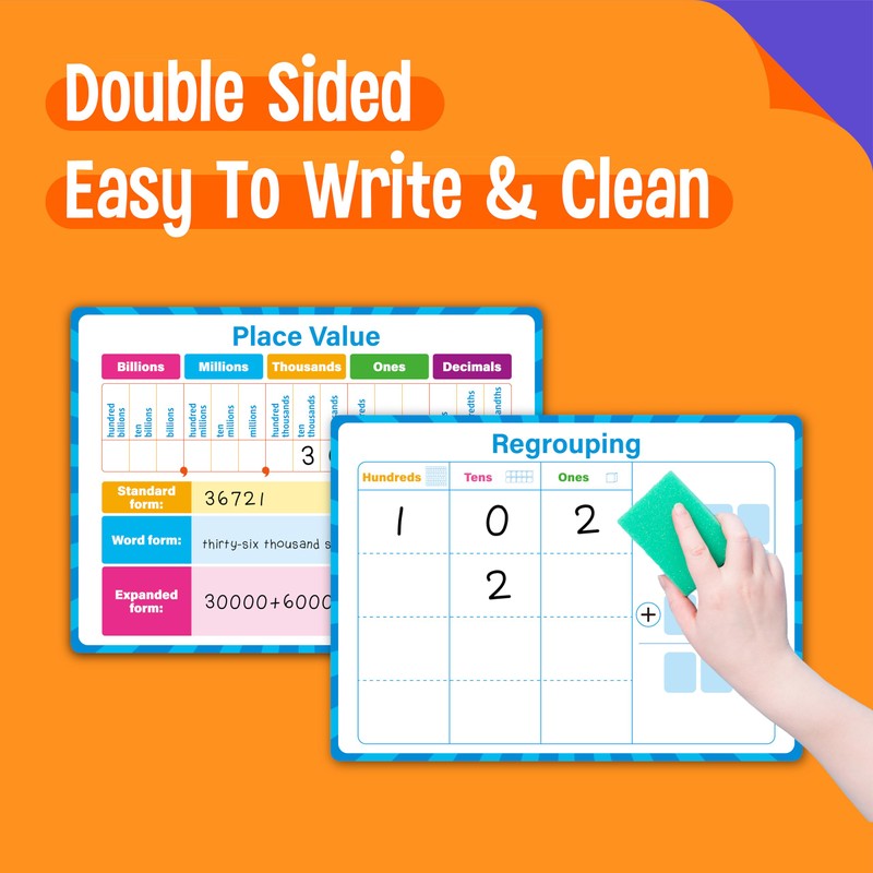 8 Packs Place Value Whiteboards, Double Sided Dry Erase Board