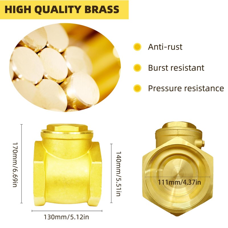 MYWERO 4" NPT Swing Brass Check Valve DN100, 4 Female