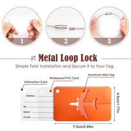 Yizhet Luggage Tags 6 Pcs Aluminium Alloy Luggage Labels for Suitcases, 6 Colors Air Travel Suitcase Tags with Steel Loop and Name ID Cards for Baggage