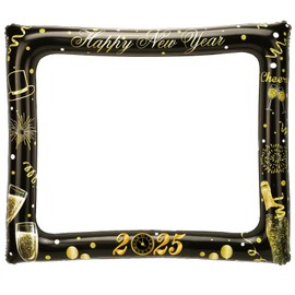 2024 New Year’s Eve Picture Frame Happy New Year Photo Booth Frame Photo Booth Prop Giant New Years Inflatable Selfie Frame Decorations for New Years Celebrations Party Supplies