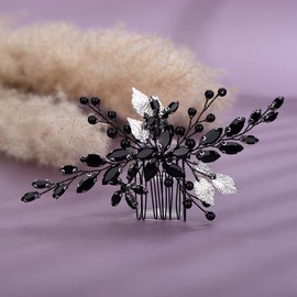 Teyglen Peinetas Nupciales Para El Cabello Para Boda, Diamantes De Imitación De Flores, Peineta Lateral De Cristal, Hoja De Oro Y Plata, Accesorios Para El Cabello De Novia De Cristal Para Mujeres, No