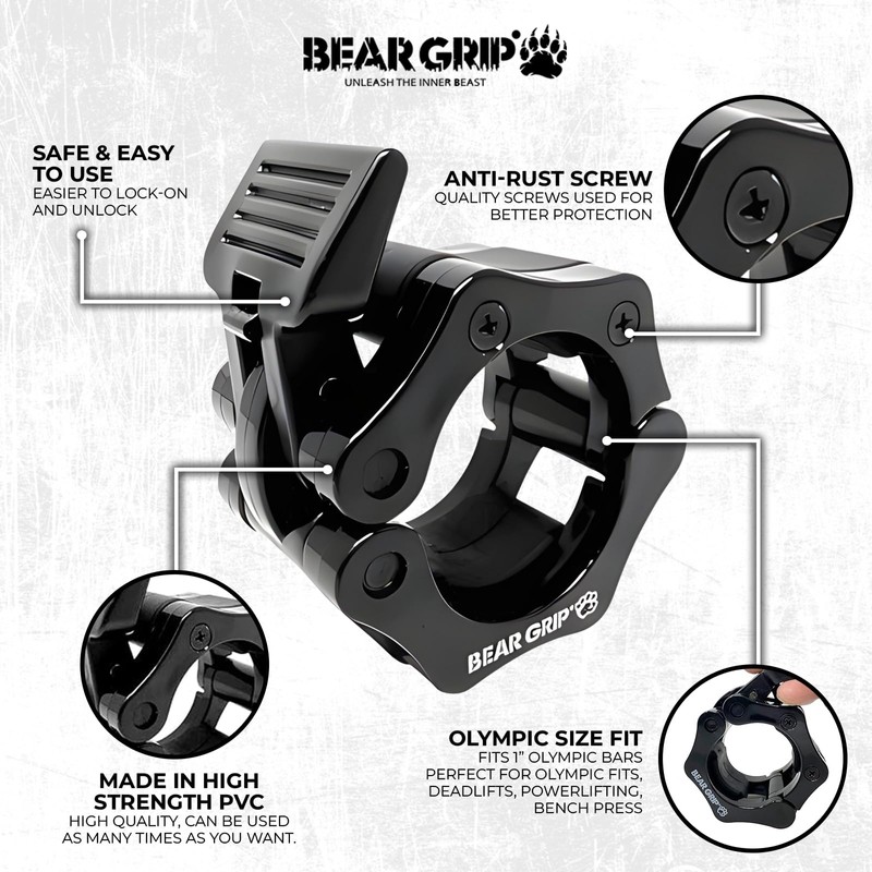 BEAR GRIP Barbell Clamps Collars - Pair of Quick Release
