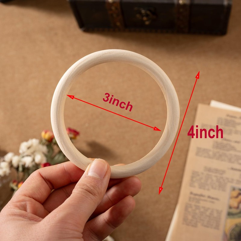 30 PCS 4-Inch Natural Unfinished Wooden Rings Solid Wood Circles