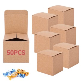 HERCHR Pack of 50 Kraft Paper Gift Boxes for Crafts, Gift Boxes with Lid, Brown Wedding Favour, Easy Mounting Boxes for Wedding, Party, Christmas, 5 x 5 x 5 cm