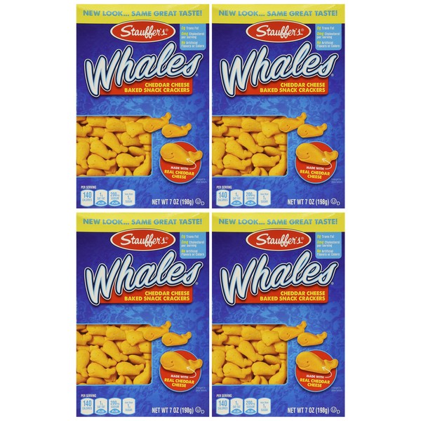 Stauffer's, Whales, Baked Cheddar Snack Crackers, 7oz Box (Pack of 4)