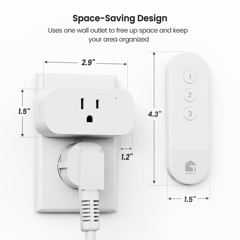TREATLIFE 3Pack Mini Remote Control Outlet Plug with Magnetic Remote,