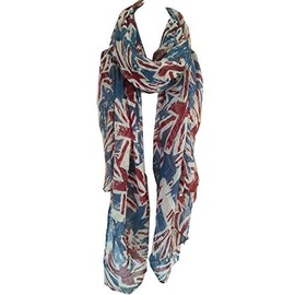 World of Shawls UK Flag Print Scarf Union Jack Womens London Fashion Denim Blue (Denim Blue)