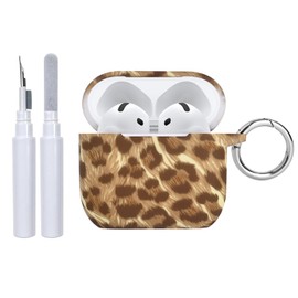 inewateri for AirPods 4th Generation Case with Cleaner Kit Soft, Cute Aesthetic Leopard Print Silicone Shockproof Keychain Girls Women Case Cover for Airpods 4(2024)-Brown