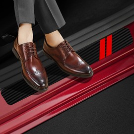 QianJiang 4Pcs Car Door Sill Protector for Dodge Charger Challenger Durango Journey, Carbon Fiber Car Door Anti Kick Pad Sticker, Anti-Dirty Scuff Plate Cover Guard Sills Protector Trim (Red)