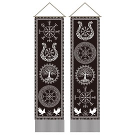 AHANDMAKER Viking Tapestry, Tree of Life Rune, Vertical Mystical Tapestry, 45.7 x 13 Inch, Pack of 2