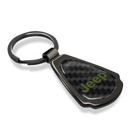 iPick Image for - Jeep in Green Real Black Carbon Fiber Gunmetal Black Metal Teardrop Key Chain
