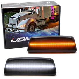 iJDMTOY Black-Out Smoked Lens White/Amber Switchback Full LED Strip Front Wheel Fender Side Marker Light Kit Compatible With Kenworth T680 T700 T880, Peterbilt 567 Semi Freightliner Truck