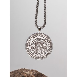 HAQUIL Silver Plated Stainless Steel Seal of The Seven Archangels Medallion Pendant Necklace, Box Chain, Jewelry Gift for Men and Women