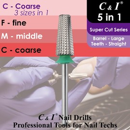 C & I 5 in 1 Nail Drill Bit Upgrade Version Super Cut Series E-file for Nail Drill Machine, Special Design for Hard Nail Gels & Acrylic Nails Remove (Large Barrel, Coarse -C)