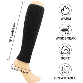 QKURT 2 Pairs Fluffy Ankle Leg Warmer, Winter Knit Crochet Women's Leg Warmer Knee High Leg Warmers for Winter (Black+White)
