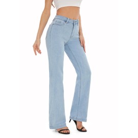 FLYING BANANA Women's High Waisted Wide Leg Baggy Stretch Denim Jeans (Sky Blue, 10 Long)