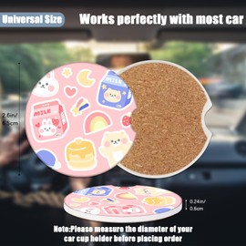Car Cup Holder Coaster - Milk Strawberry Rabbit Absorbent Ceramic Coaster 2 Pack, Car Coasters for Cup Holders, Fashion Car Interior Accessories Drink Coaster for Women & Men