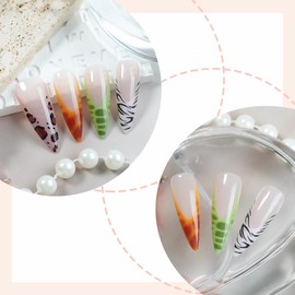 BABALAL Stiletto Press on Nails Long Fake Nails Brown French Tip Glue on Nails Cheetah Design Acrylic Nails 24Pcs Fall False Nails Glossy Almond Manicure Stick on Nails