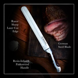 Hammer Stahl 10-Inch Carving Knife, X50CrMoV15 Forged German High Carbon Steel Meat Knife with Quad-Tang Pakkawood Handle - Perfect Brisket Slicing Knife