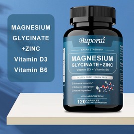 Magnesium Glycine 500mg Capsules with Zinc Vitamin D3 B6 – Relaxing Effect – Unisex Vegetarian Capsules, 60 Tablets, 2 Count / 마그네슘 글리신 500mg 캡슐 (아연 비타민 D3 B6 함유) – 긴장 완화 효과 – 남녀 공용 채식주의자용 캡슐, 60정, 2개