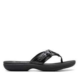 Clarks Women's Breeze Sea Flip-Flop, Black Synthetic Patent, 11 US