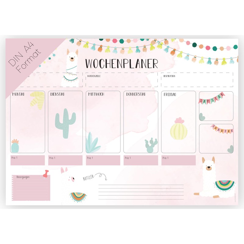 Friendly Fox Weekly Planner Pad Lama, 1 x DIN A4