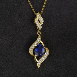 JewelryPalace Elegant 2ct Created Blue Sapphire Pendant Necklace for Women, 925 Sterling Silver 14k Yellow Gold Plated Necklaces, Oval Shape Gemstone Jewellery Set 18 Inches chain
