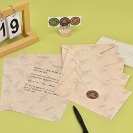 BAYTORY 48Pcs Stationery Paper and Envelopes Set, Vintage Style Love Letter Papers, Letter Writing Kit, 24 Lined Paper Sheets + 12 Envelopes (Pinecone)