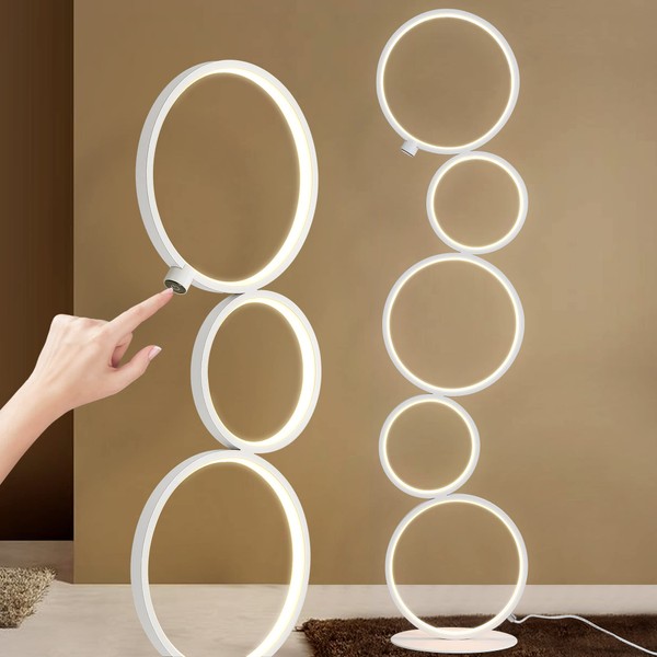 Floor Lamp for Living Room , Modern Ring Style , 24W Standing Lamp for Bedroom , 3 Brightness Levels Dimable with Touch Switch 3000K LED,39 Inches, Tall Lamp For Office, Kids Room, Reading Room(White)