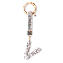 ZVRSUA Keyring Letter with Rhinestones, Key Ring Name, Key Ring Girls Women, Bag Charms, Backpack Pendant, Key Ring Gliter, Gifts for Women Girls, Keychain Silver, Silver-V