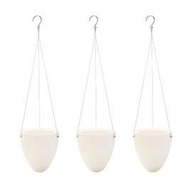 Sungmor 3 Pack Self Watering Hanging Planters, Unique Eggshell Shape Indoor Outdoor Hanging Pots for Plants, Modern White Plastic Flower Pots Home Decor Hanging Basket