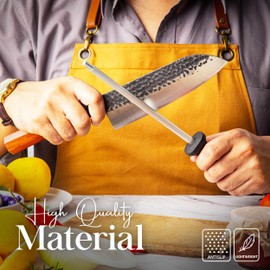 Alpine Cuisine Tempered Steel Knife Sharpener 8 Inch with Ergonomic Handle, Professional Knife Sharpening Rod Sturdy & Durable, Suitable for Chef Knives and Shears, Hanging Holes & Easy to Clean