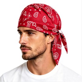 Moonlove Bandana Cap, Pirate Hat, Men's, Cotton Bandana, Quick Drying, Sweat Absorbent, Skull, Triangular Band, Breathable, Sweatproof, Heatstroke Protection, Adjustable, Inner Cap for Motorcycles, Cooking, Bicycles, Stores, Outdoors