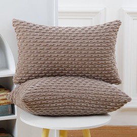 Madizz Pack of 2 Boho Corduroy Cushion Covers 12x20 inch, 30x50 cm, Brown Soft Decorative Throw Pillow Covers for Bedroom Sofa Pillow Shell