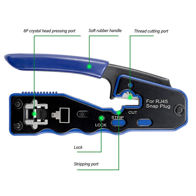 RJ45 Crimp Tool Kit 8P8C Modular Connectors Wire Stripper Pliers
