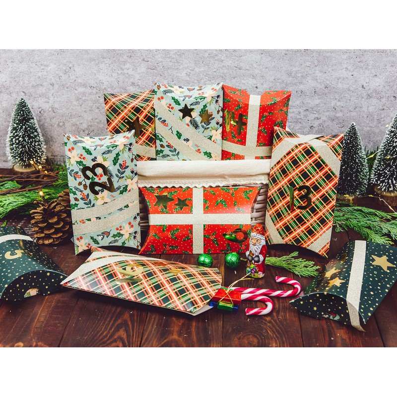 Papierdrachen 24 Advent Calendar Pillow Boxes - with Washi Tape