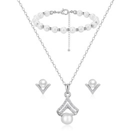 OTTFF Bridesmaid Jewelry Set For Wedding,1 Set Silver Plated With Pearl Necklace Earrings Bracelet Set For Bridesmaid Gift,Wedding Party Costume Accessories Gifts for Women