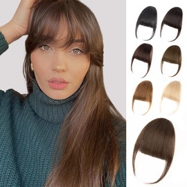 EINAEY Bangs Hair Clip - Brown Clip in Bangs Real Human Hair, Fake Bangs Fringe with Temples Wispy Bangs Hair Extensions for Women Daily Wear