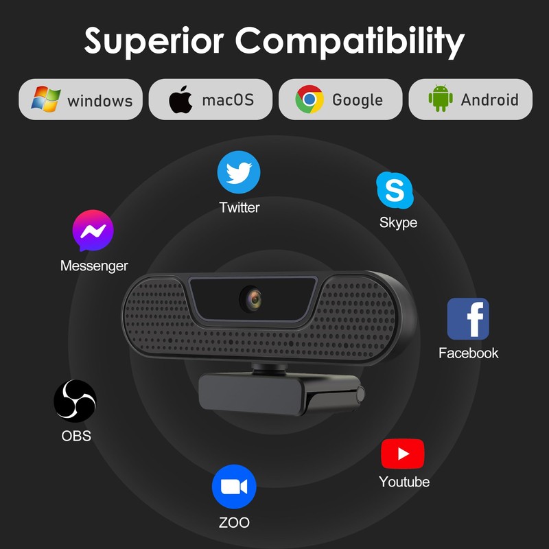VIZOLINK W4GS 2K Webcam, PC Webcam 1080P 60FPS, Auto Focus,