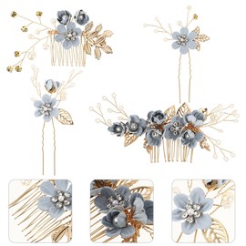 HEALEEP Haarschmuck Für Bräute Zur Hochzeit 4-Teiliges Haarschmuck-Set Für Die Braut – Haarkammnadeln Die Hochzeit Mit Perlenkristallen Und Blumen – Brautjungfern-Accessoire