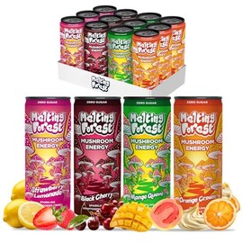 Melting Forest Mushroom Energy Drink, 150mg of Caffeine, Cordyceps & Lion's Mane, Energy & Focus, Cognitive Function & Mental Clarity, Variety Pack (12 Pack)