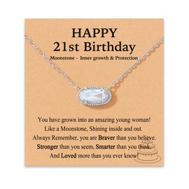 21st Birthday Gifts for Her, 21 Years Old Birthday Decorations Gifts for Women Teen Silver Moonstone Necklace with Card