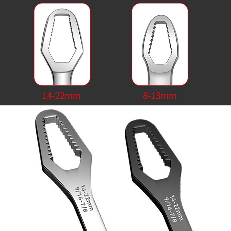 Silver Universal Wrench,2 Pcs 8-22mm Double-Ended Multifunctional Universal Torx Wrench