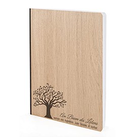 Notebook with Wooden Cover in A5 - Tree of Life - Real Wood Notebook for Writing in Wood Cover 192 Blank Pages 90 g, Wood Type: Oak