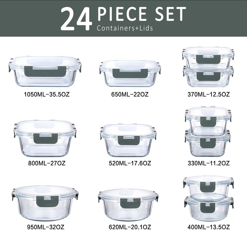 M MCIRCO 24-Piece Glass Food Storage Containers with Upgraded Snap