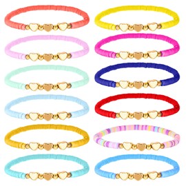 YUXIANLB Colourful Heart Friendship Bracelet Set, Surfer Clay Beads Bracelet Set, Preppy Friendship Bracelet, Cute Stretchy Heart Bead Bracelet, Elastic Multi-Layer Friendship Bracelets, Unit size