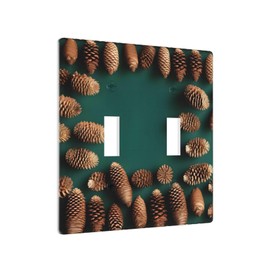 YYHWHJDE Double Switch Wall Plate Durable Heat Resistant for Residential and Commercial Areas Pine Cone Border Printing