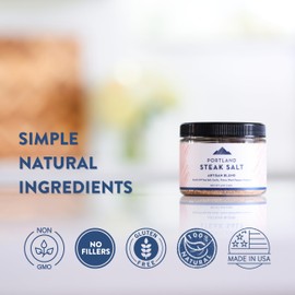 Portland Salt Co. Steak Salt & Spice Blend – SPG Seasoning - Savory Mix of Sea Salt, Pepper & Garlic - Signature All-Purpose Gourmet Rub - Non-GMO, 4 Oz (Pack of 1)
